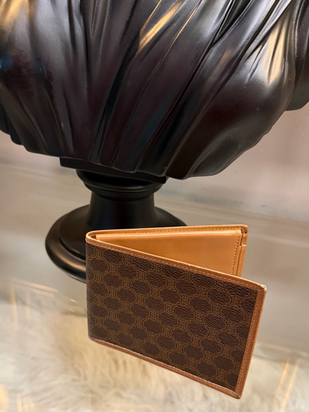 Celine Brown Patterned Bifold Wallet with Tan Interior